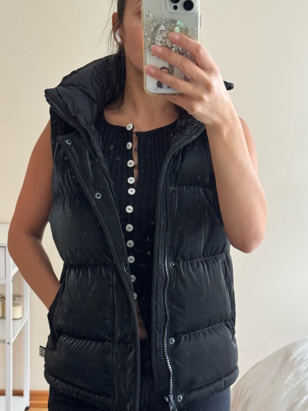 Aritzia Black Quilted Puffer Vest - Sleeveless Hooded Layer